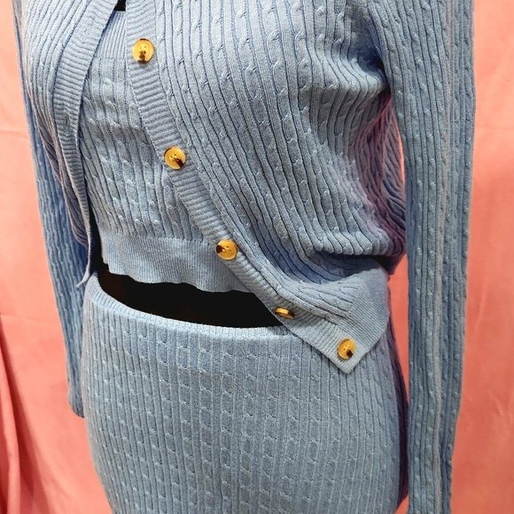 Nwt fashion nova blue 3 piece sweater skirt set pinup - Picture 7 of 16